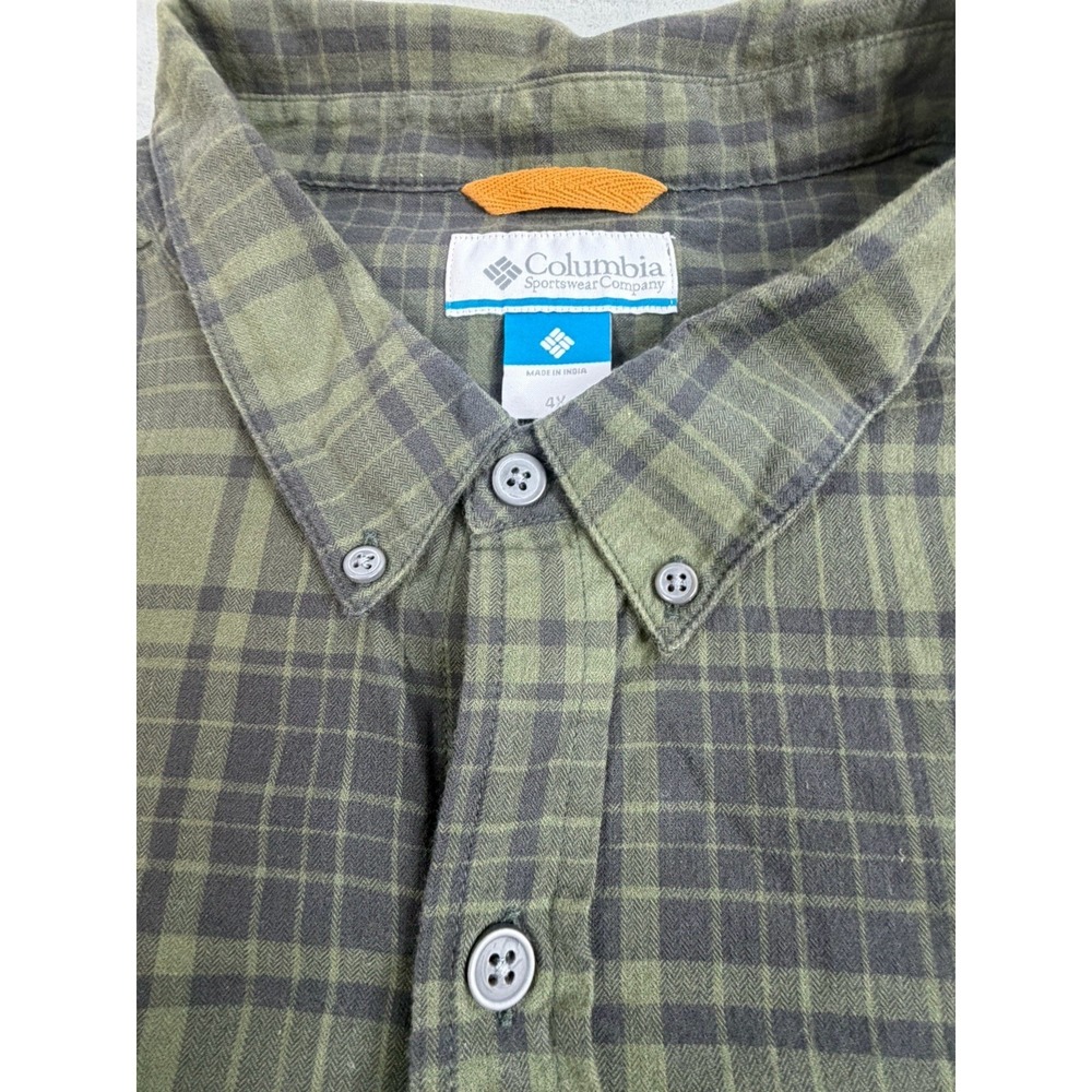 Columbia Button Down Shirt Men's 4X Green Plaid Long Sleeve Outdoor Cotton Shirt - Picture 4 of 9